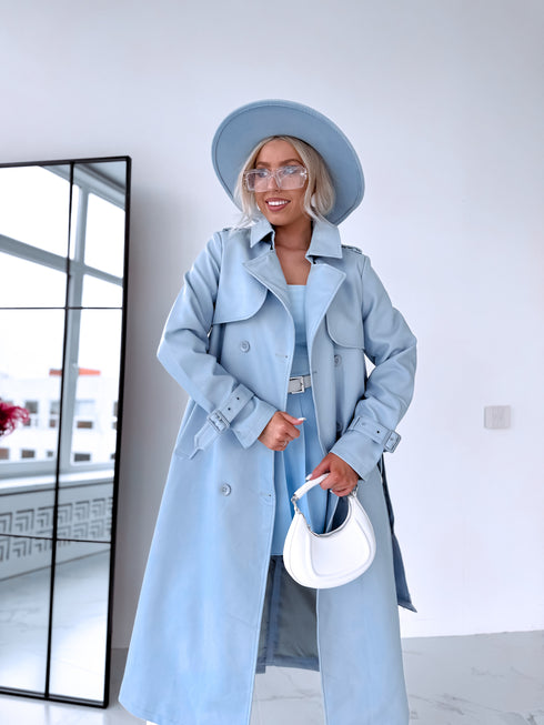 LIGHT BLUE, leather imitation trench "POWER" FL08